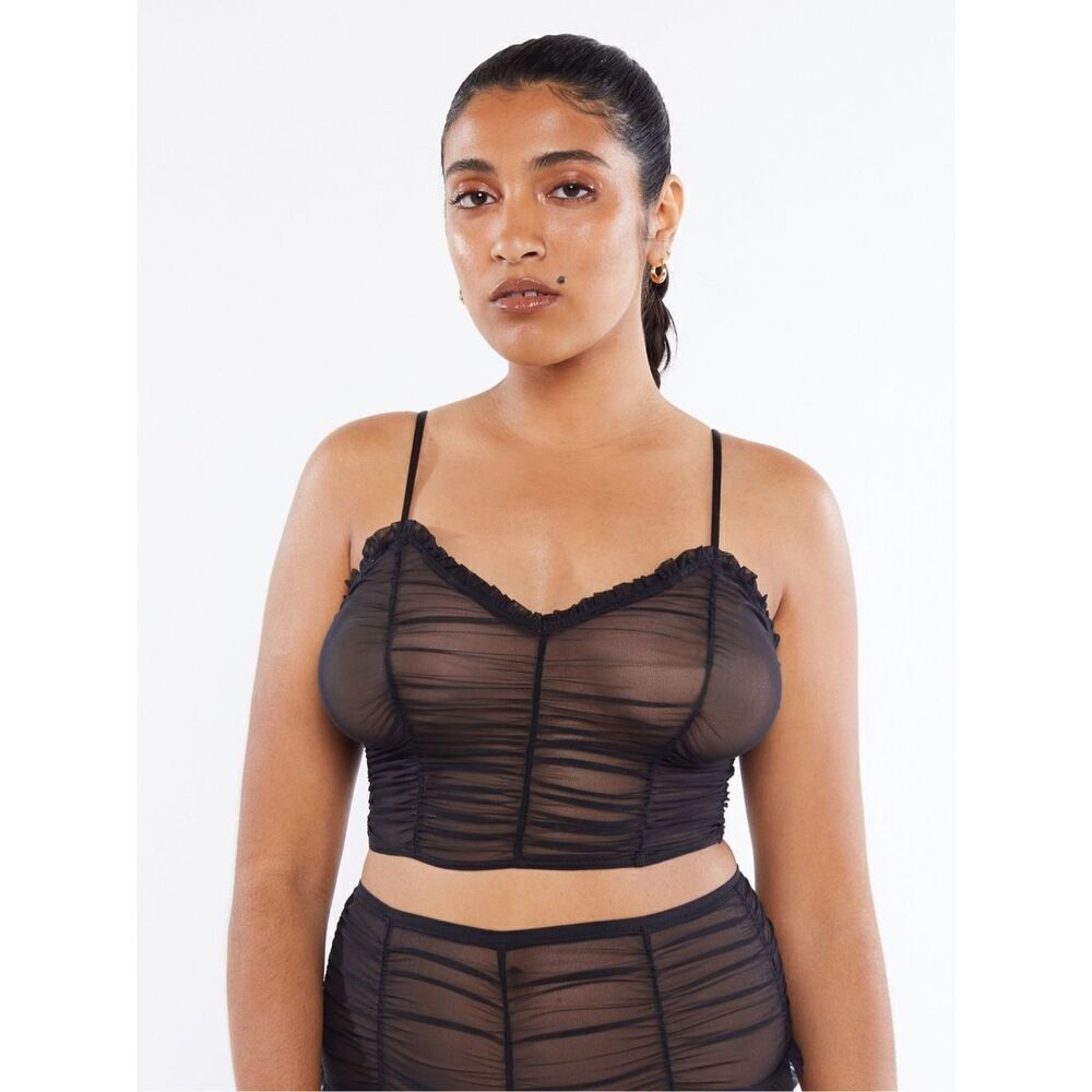 ✨Savage X Fenty GATHERED MESH BLACK CAVIAR SZ SMALL CAMI✨